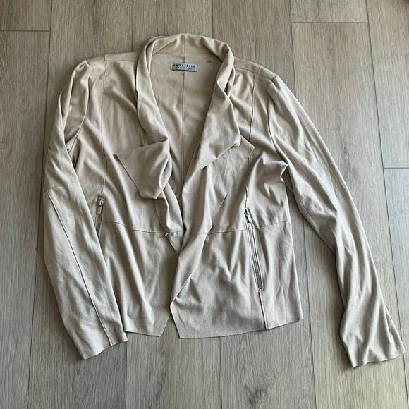 Bagatelle Women's Faux Suede Drape Front Jacket - Sand Size L - Picture 2 of 8